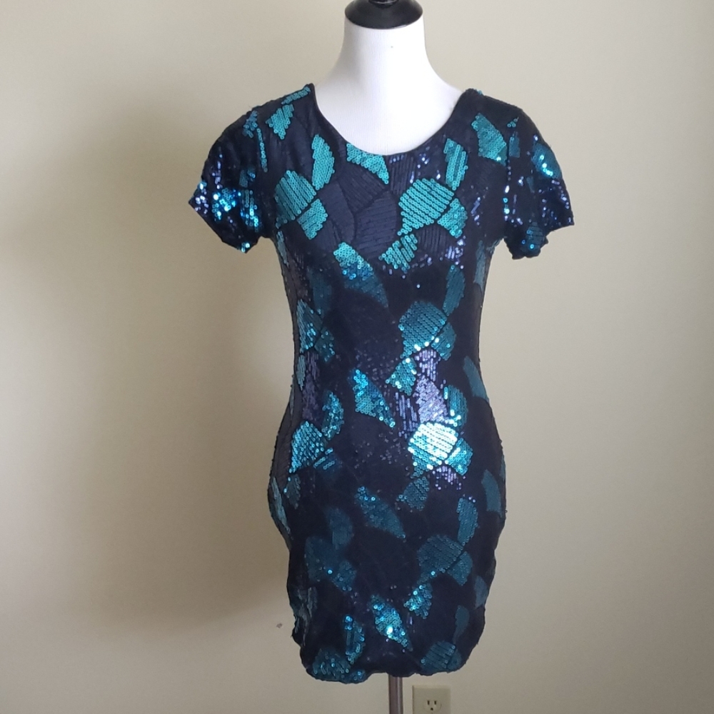 Blue shimmering sequined mini dress